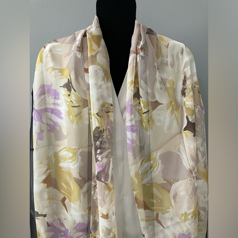 100% silk Scarf Shawl Wrap Floral art  painting print